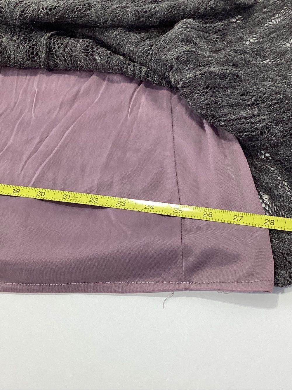 Free People Charcoal Gray Knit Skirt Lace Design Purple Ribbon Belt Detail S/P - Picture 10 of 12